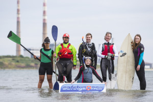 Tuesday 16th June 2015, Dublin: As an average of 11 people drown in Ireland every month, an appeal as part of Water Safety Awareness Week to promote learning from registered training providers BEFORE engaging in aquatic pursuits.  Various national bodies have combined forces to provide course details from a single website - www.safetyzone.ie - as the best way to enjoy Irish waters safely. Pictured at the launch on Sandymount Strand (l/r):  Pia Dolan (Rowing); Benny Cullen (Canoeing); Chris Ross-Innes (Scuba Diving); Kate Fitzpatrick (Snorkler); Joan Sheffield (Sailing); and Aideen Hillery (Surfing). Photograph: David Branigan/Oceansport